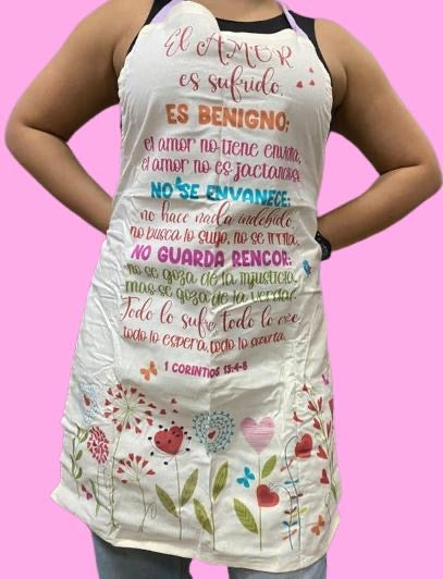 Delantal con motivos cristianos y versículos