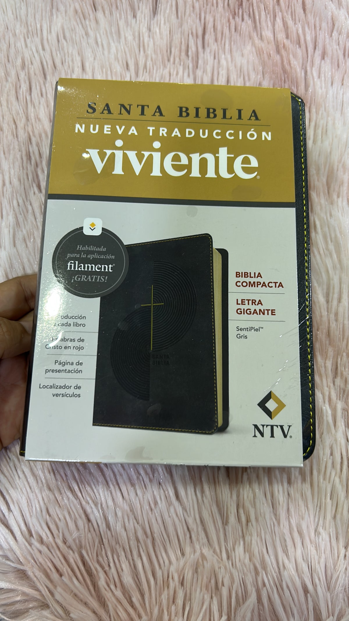 Biblia letra grande 10 puntos versión NTV canto dorado palabras de Jesús en rojo símil piel