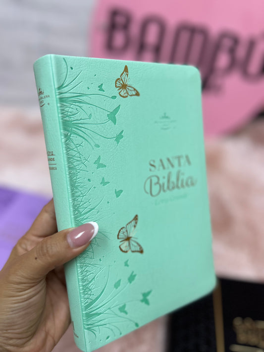 Biblia de letra grande 11,5 puntos en símil piel canto pintado palabras de Jesús en rojo y concordancia
