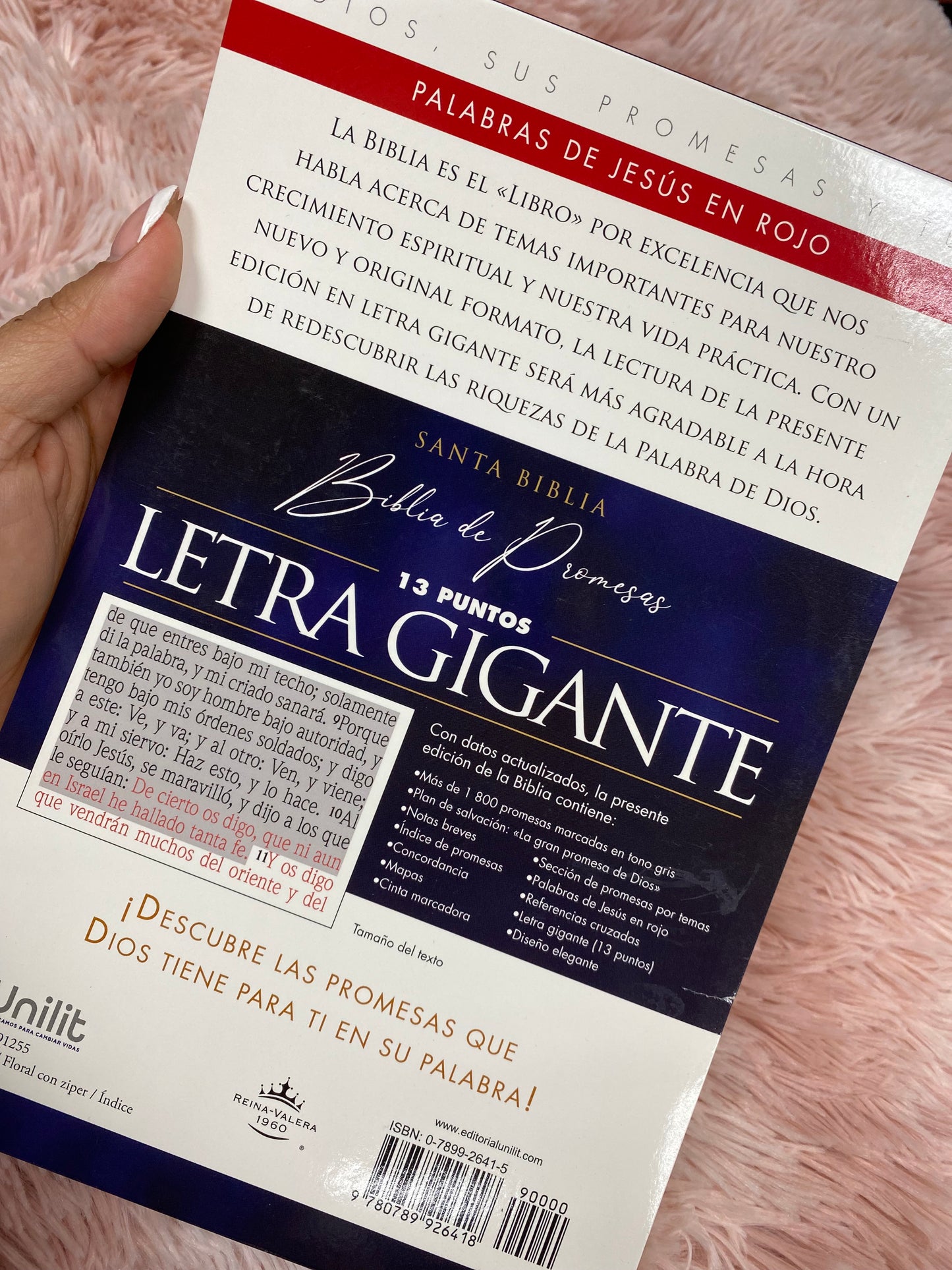 Biblia de promesas para la mujer letra gigante 13 puntos con cierre e índice palabras de Jesús en rojo