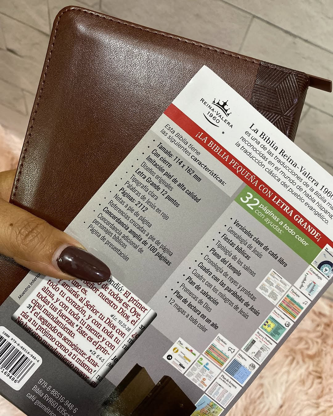 Biblia mediana con letra grande 12 puntos color marrón versión RV1960 con cierre y canto dorado