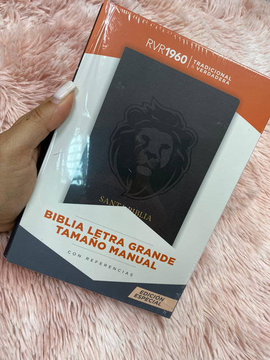 Biblia versión RV1960 letra grande 12 puntos en símil piel canto plateado tamaño manual con concordancia