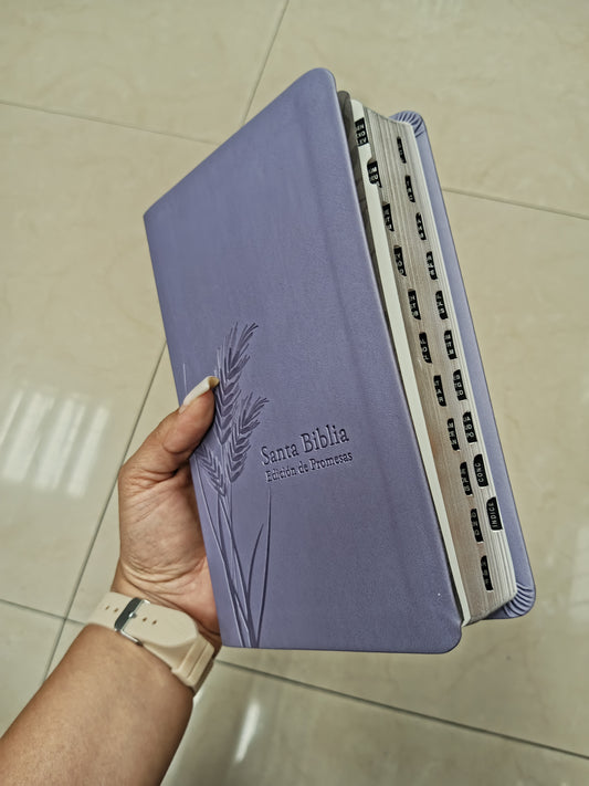Biblia de promesas símil piel con indice y canto plateado versión RV1960 letra grande 12 puntos