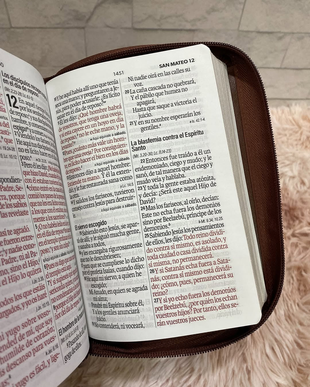 Biblia mediana con letra grande 12 puntos color marrón versión RV1960 con cierre y canto dorado