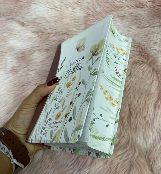 Biblia letra grande letra 11 puntos versión RV60 canto floreado con concordancia