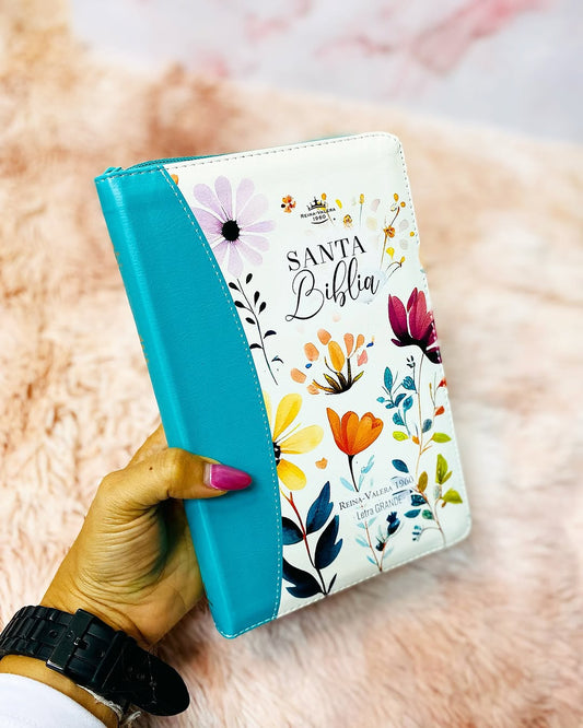 Biblia letra grande 12 puntos con cierre e índice canto floreado versión RV1960