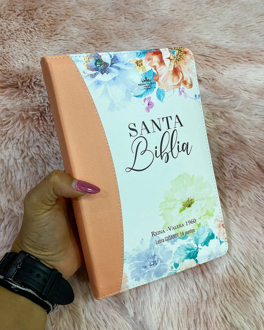 Biblia letra gigante 14 puntos con cierre índice canto floreado versión RV60 con concordancia