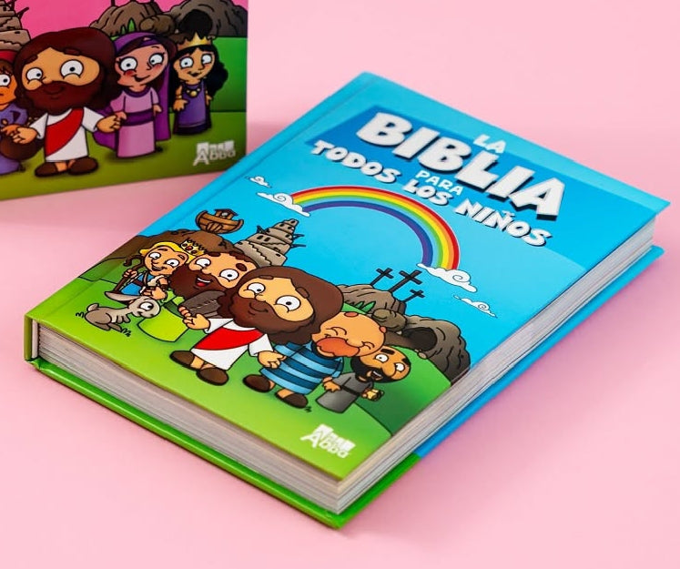 Biblia para todos los niños ilustrada azul y rosada