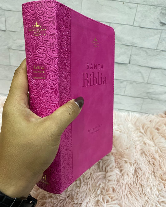Biblia letra gigante 14 puntos versión RV1960 color fucsia con concordancia