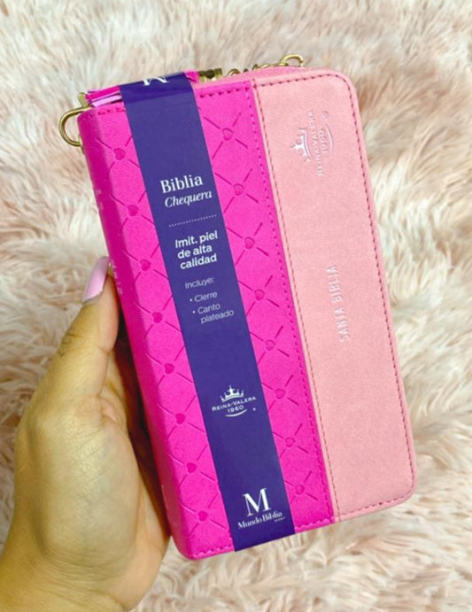 Biblia tipo chequera letra mediana 8,5 puntos con cierre e índice versión RV60 con concordancia