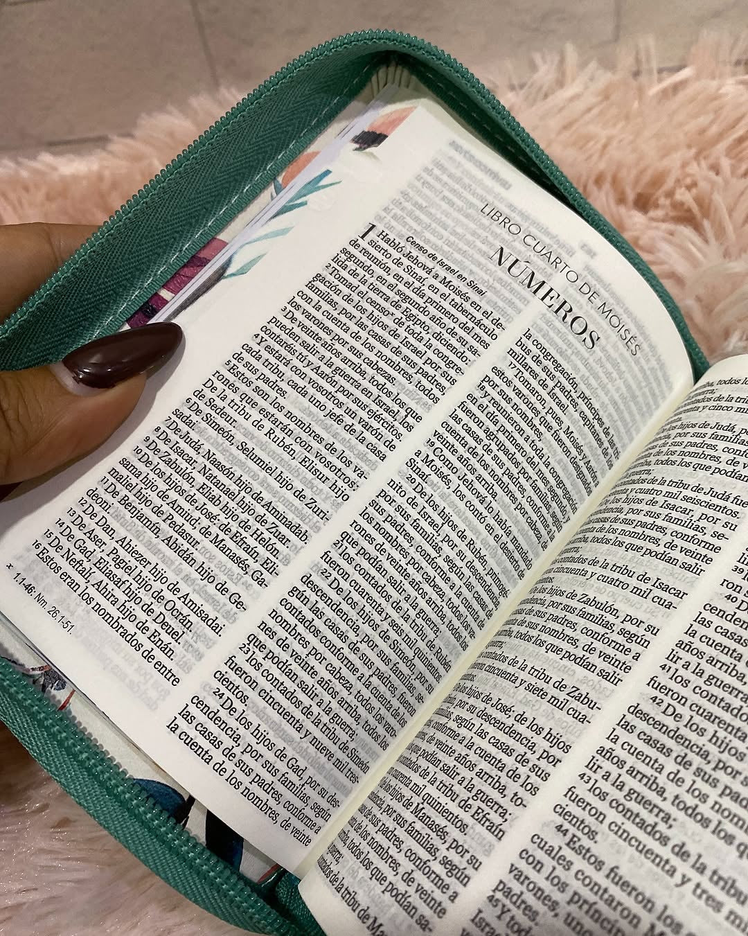 Biblia de bolsillo letra mediana 8 puntos con cierre e índice canto floreado