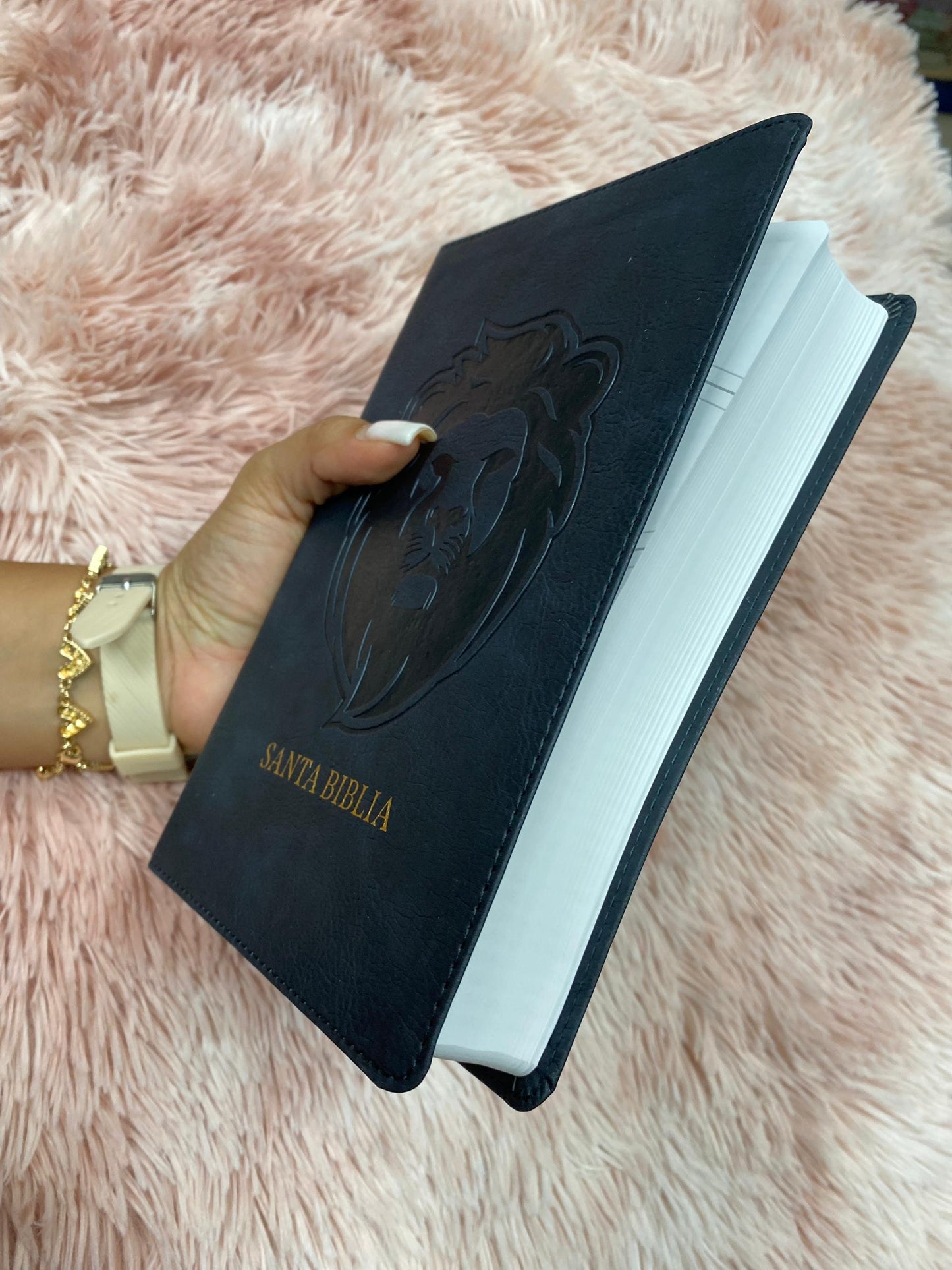 Biblia versión RV1960 letra grande 12 puntos en símil piel canto plateado tamaño manual con concordancia
