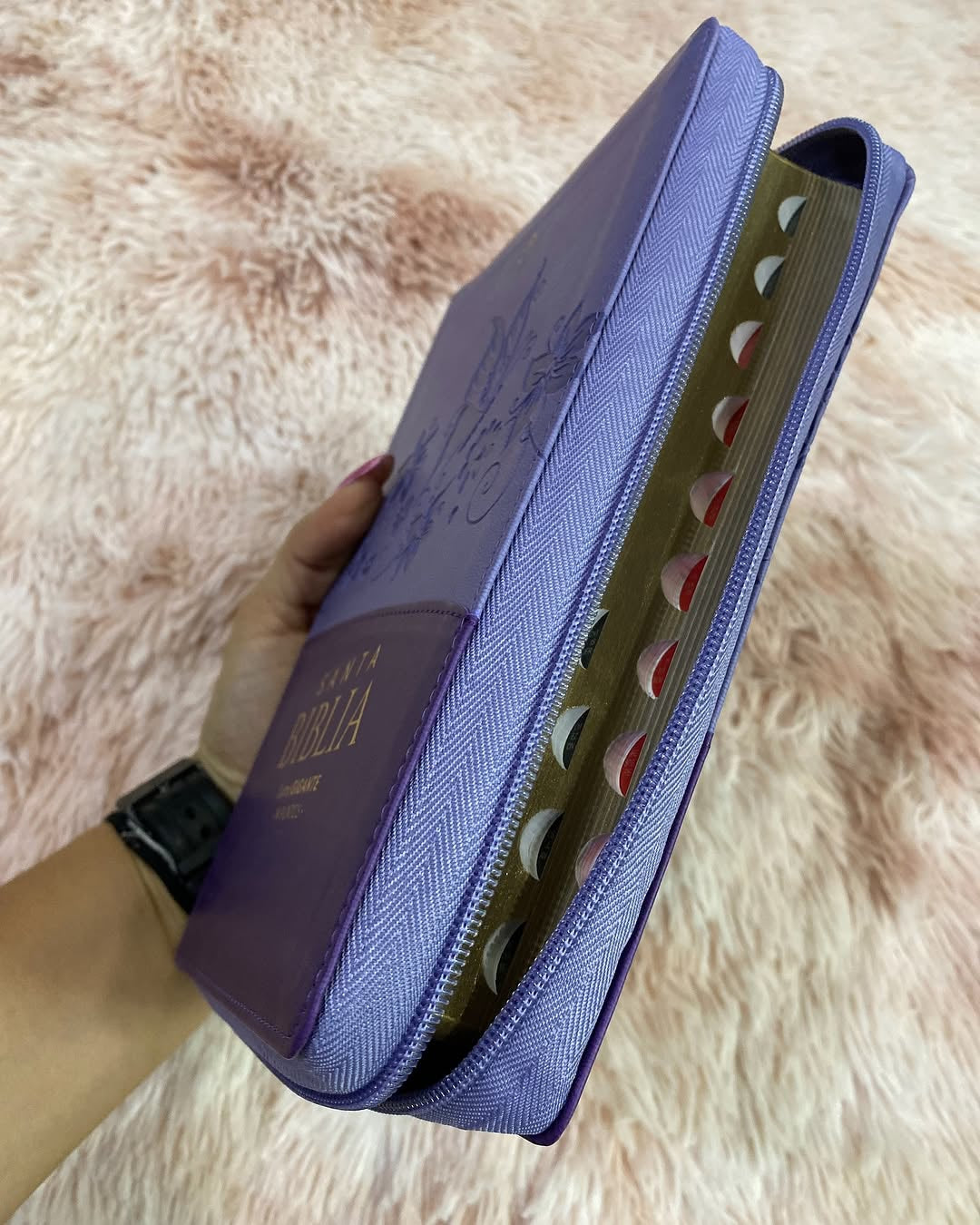 Biblia símil piel letra gigante 14 puntos con cierre e índice versión RV1960 canto dorado con concordancia