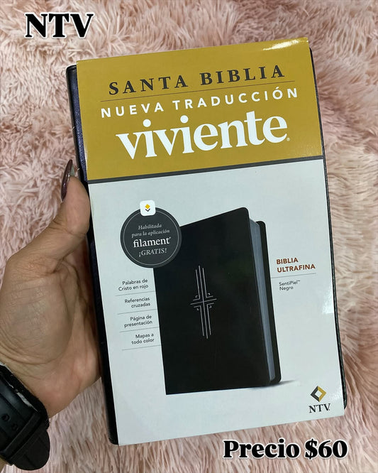 Biblia en símil piel versión NTV letra mediana canto plateado palabras de Jesús en rojo