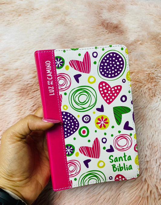 Biblia luz en mi camino versión NVI para jóvenes ilustrada letra mediana 8,5 puntos canto pintado