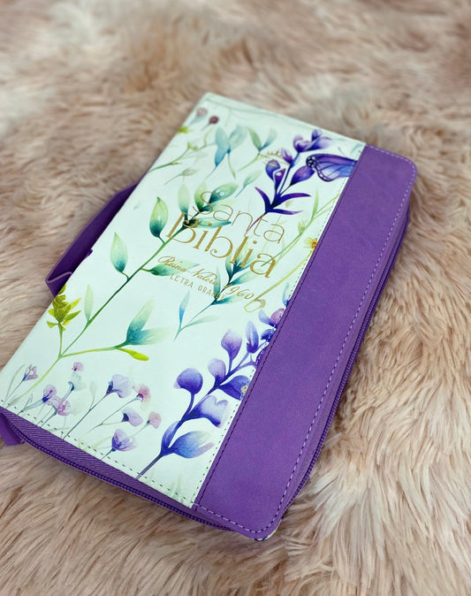 Biblia tipo maletín en versión RV1960 letra grande 12 puntos canto floreado con concordancia