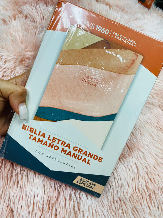 Biblia versión RV1960 letra grande 12 puntos en símil piel canto plateado tamaño manual con concordancia