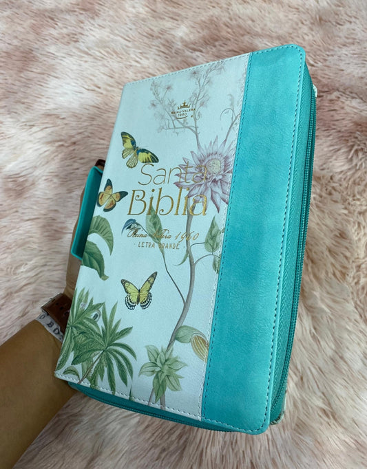 Biblia tipo maletín en versión RV1960 letra grande 12 puntos canto floreado con concordancia