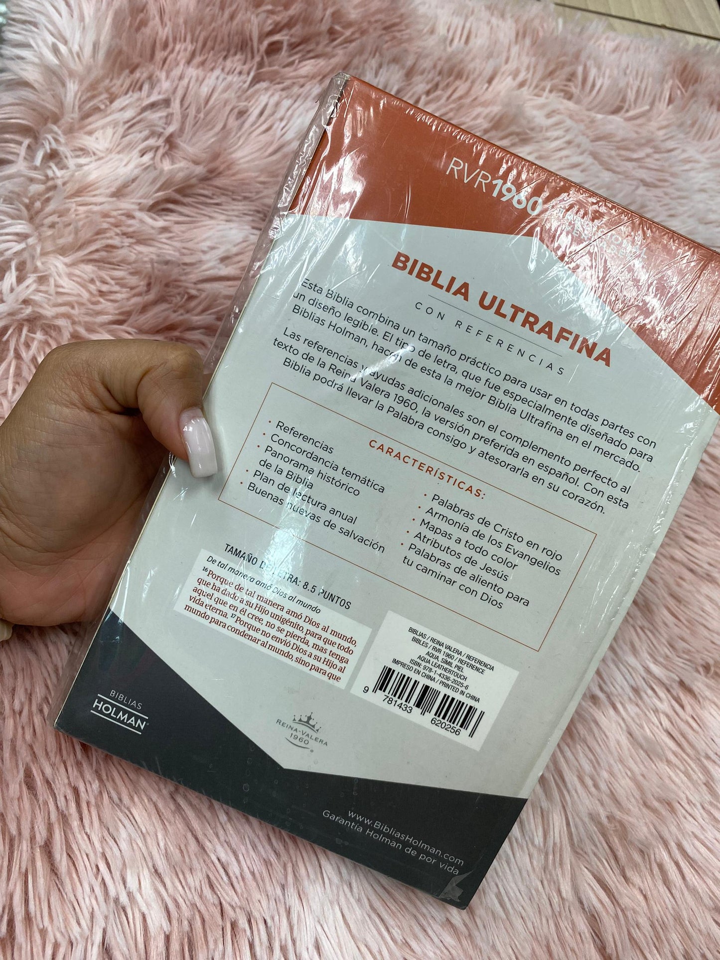 Biblia ultrafina versión RV1960 canto plateado letra pequeña 8,5 puntos concordancia y palabras de Jesús en rojo