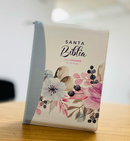 Biblia letra grande 11 puntos con cierre y canto floreado versión RV1960 con concordancia