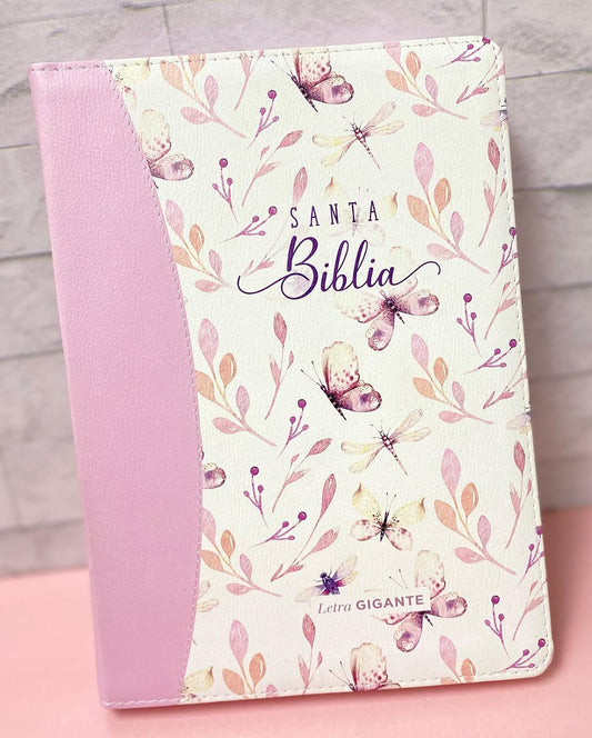 Biblia letra gigante 15 puntos versión RV60 con cierre e índice canto floreado y concordancia