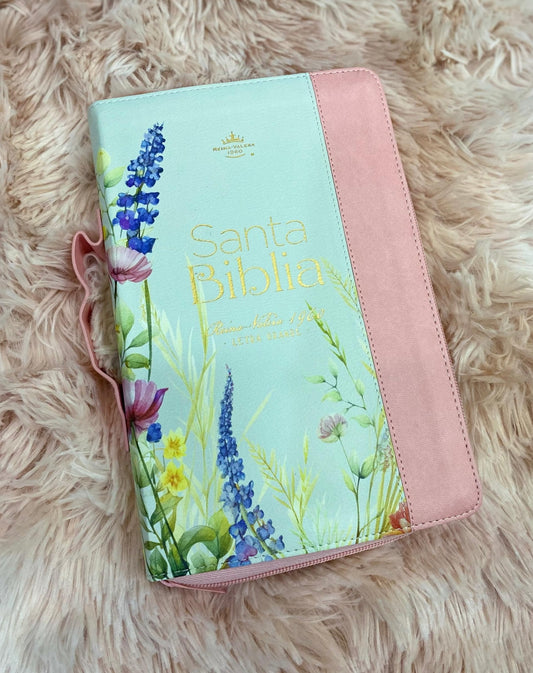 Biblia tipo maletín en versión RV1960 letra grande 12 puntos canto floreado con concordancia