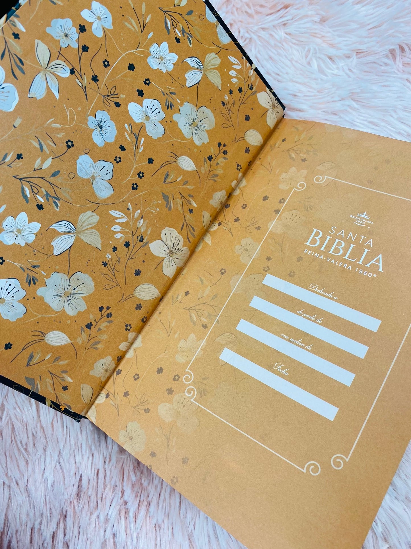 Biblia versión RV1960 de tapa dura diseño en relieve de letra grande 12 puntos con canto pintado, liga, palabras de Jesús en rojo con concordancia