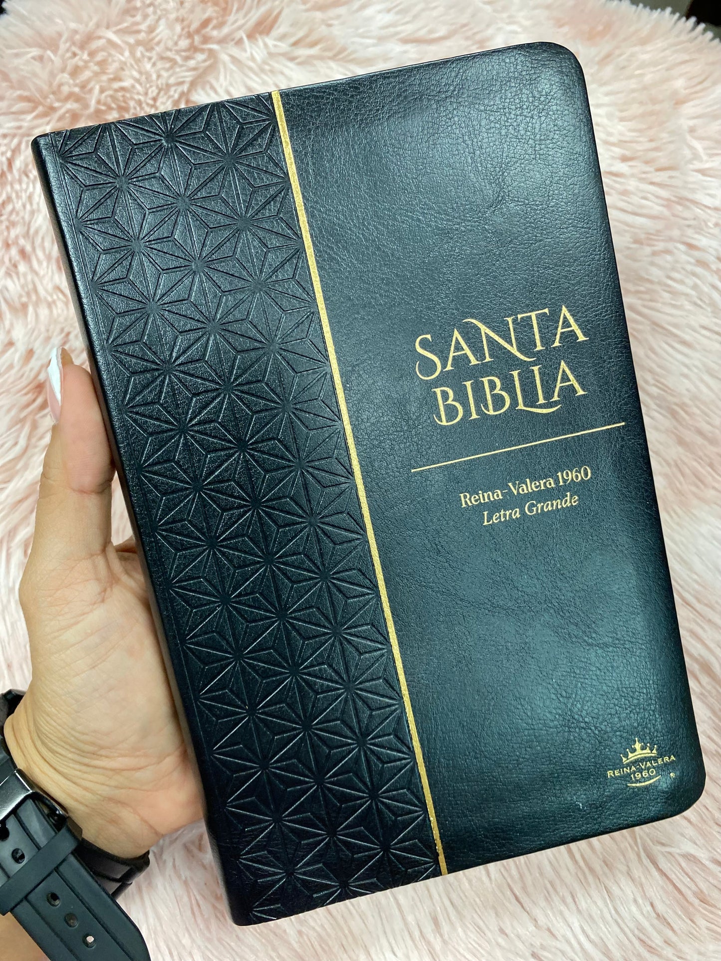 Biblia versión RV1960 en imitación piel de alta calidad letra grande 11,5 puntos canto pintado con concordancia y palabras de Jesús en rojo