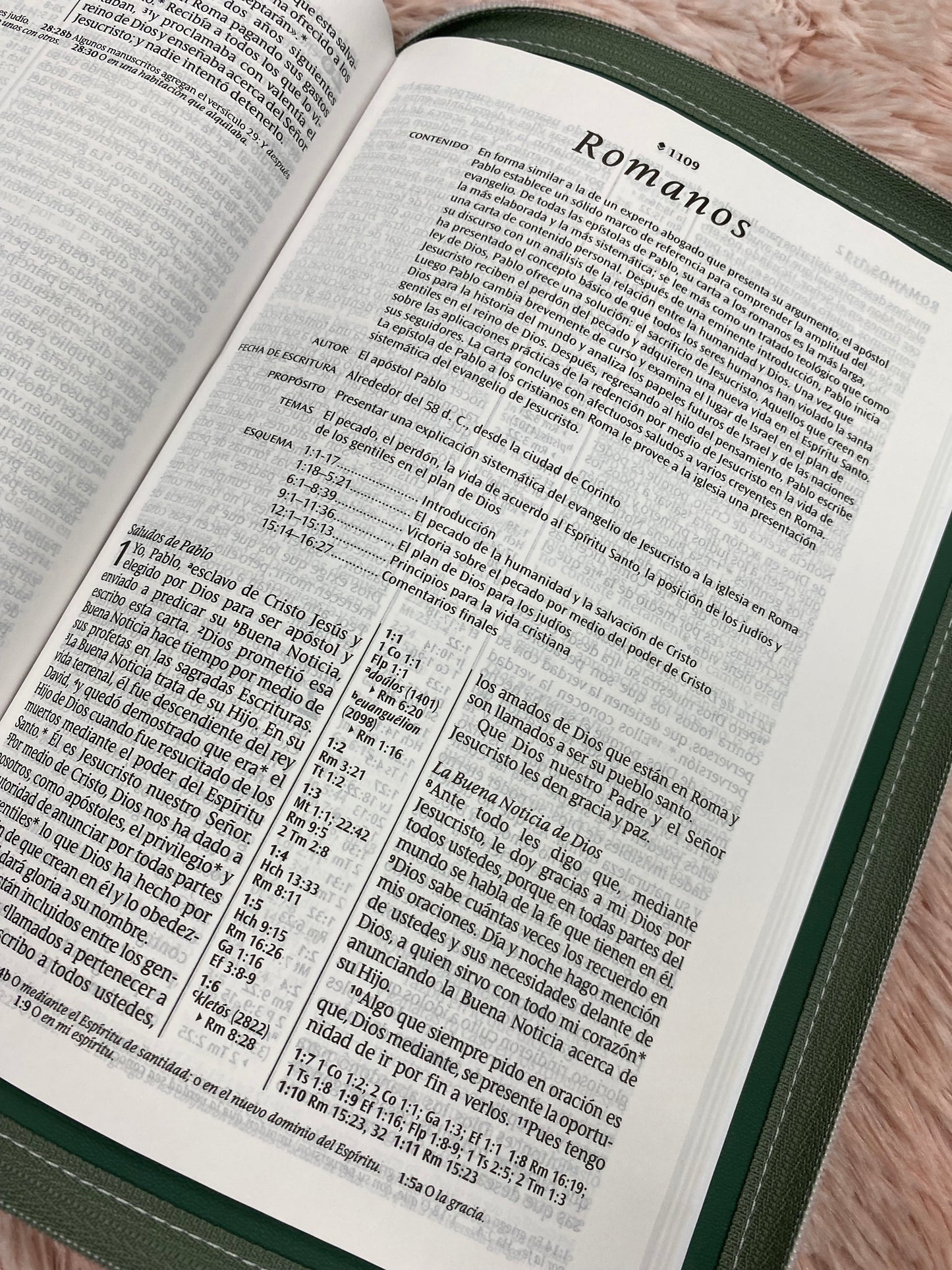 Biblia de referencia en columna central versión NTV de letra grande con cierre símil piel estilo gamuza con concordancia