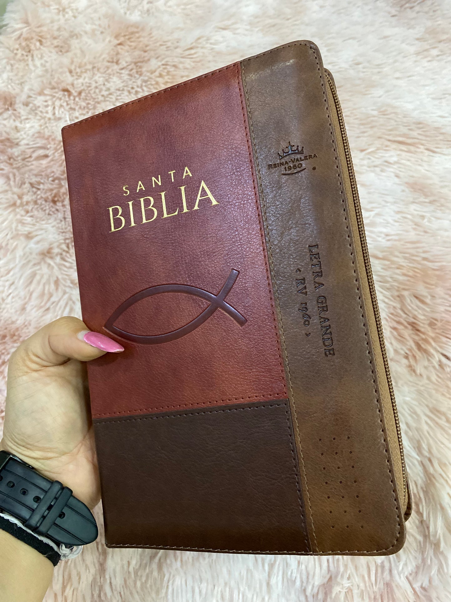 Biblia letra grande con cierre e índice versión RV1960 en símil piel con concordancia (tamaño manual)