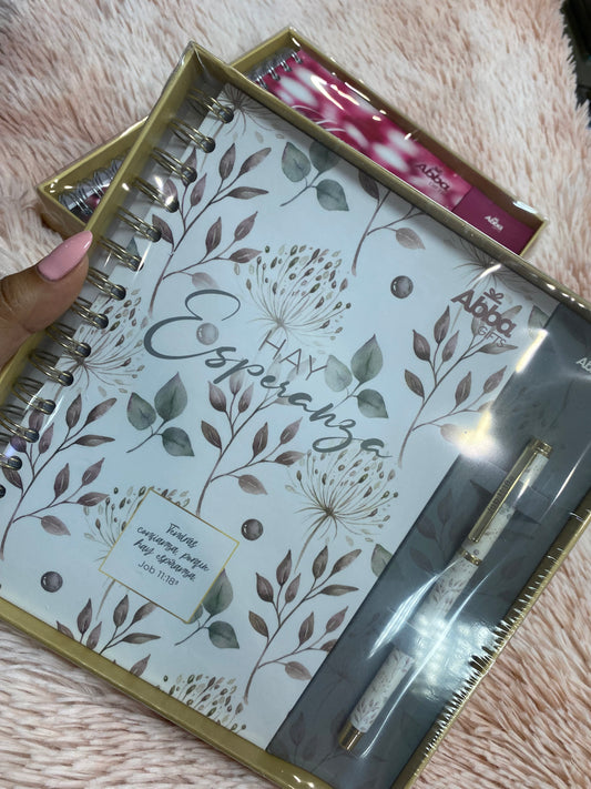 Libreta de línea con espiral + bolígrafo en caja para regalos