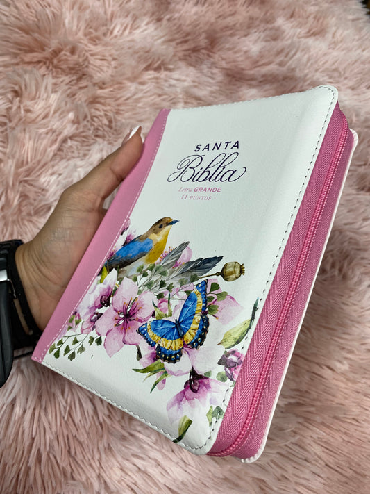 Biblia letra grande 11 puntos con cierre y canto floreado versión RV60 con concordancia