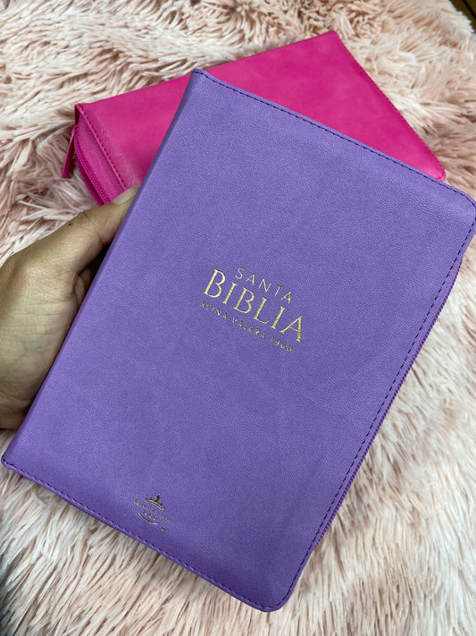 Biblia pequeña de letra grande 11 puntos con canto dorado y cierre versión RV60 con concordancia