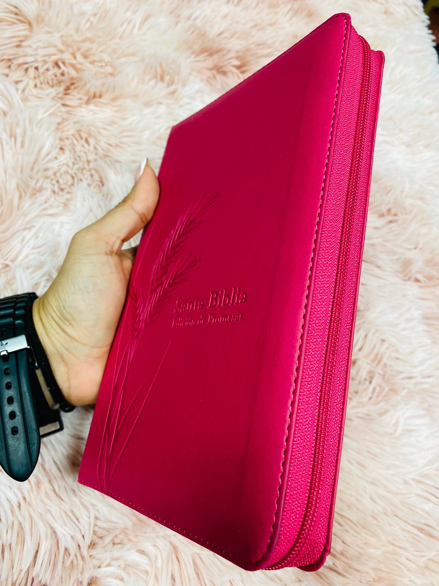 Biblia de promesas símil piel con cierre y canto plateado versión RV1960 letra grande 12 puntos