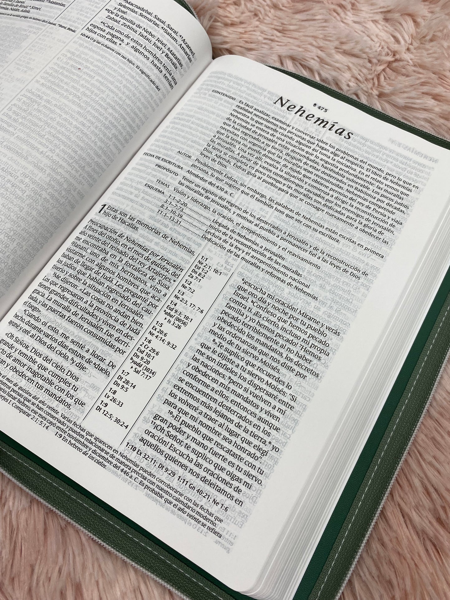 Biblia de referencia en columna central versión NTV de letra grande con cierre símil piel estilo gamuza con concordancia