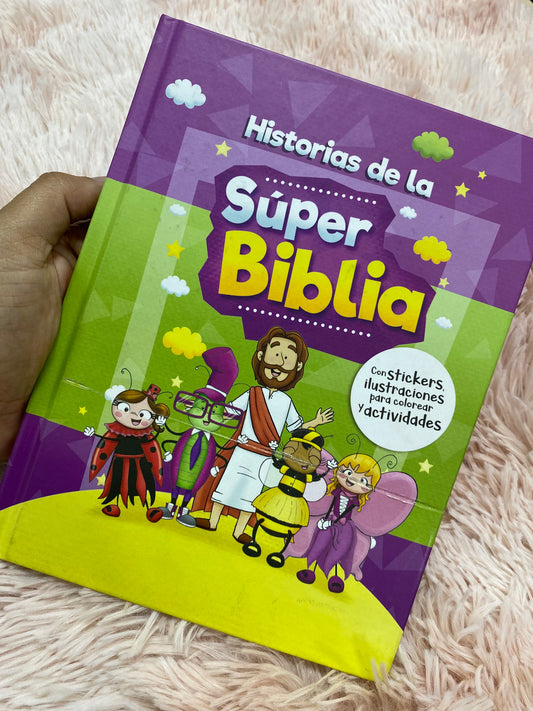 Historias de la súper biblia con stickers e ilustraciones para colorear la biblia