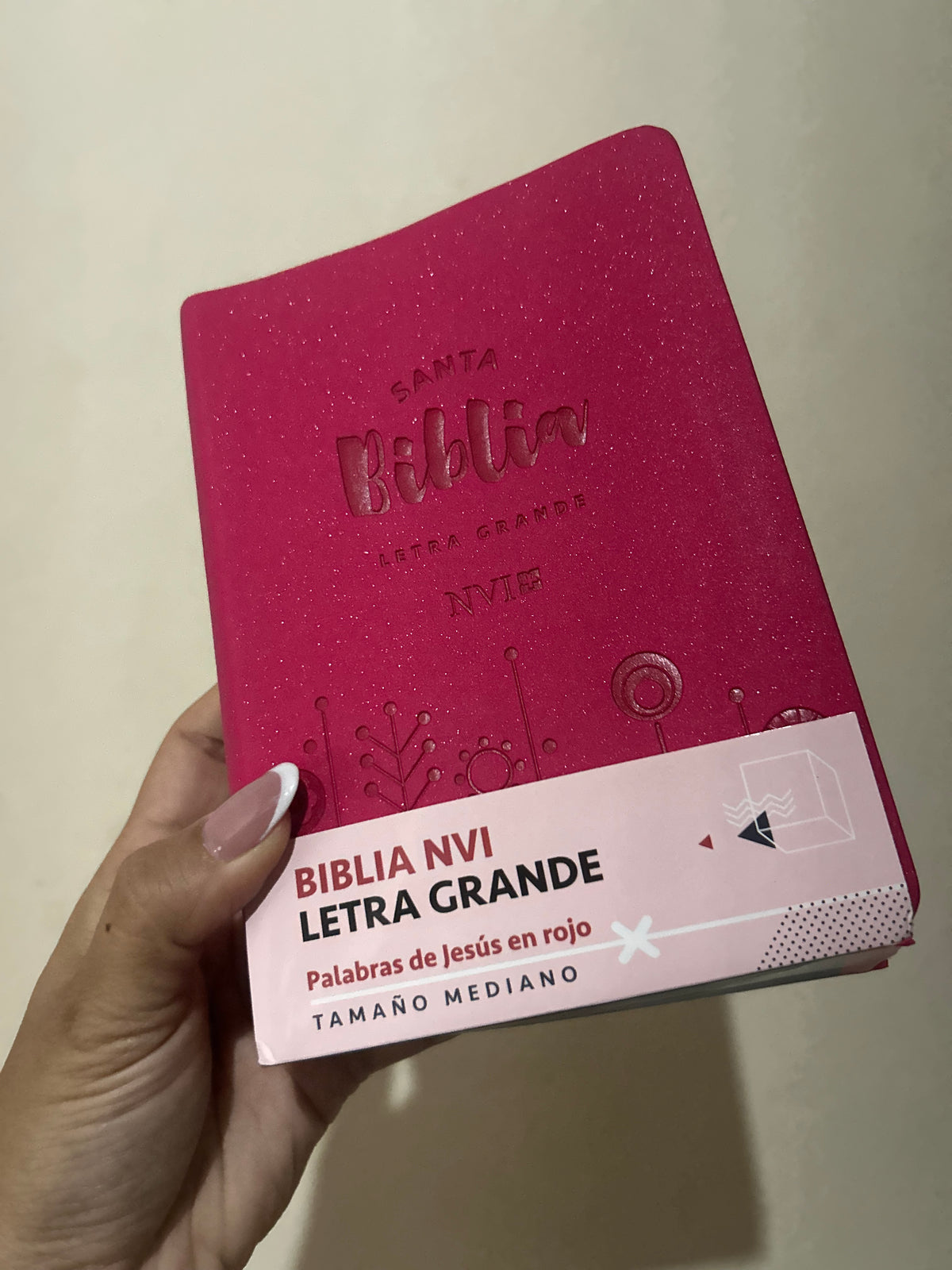 Biblia letra grande tamaño compacto versión NVI canto plateado palabras de Jesús en rojo