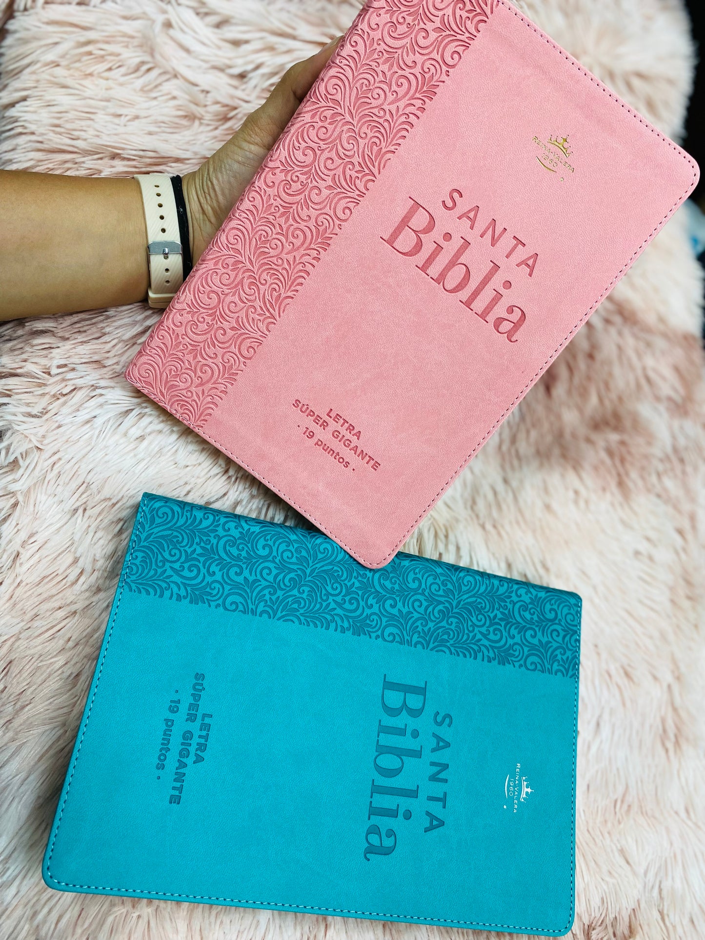 Biblia letra extra gigante 19 puntos con canto plateado e índice símil piel y concordancia