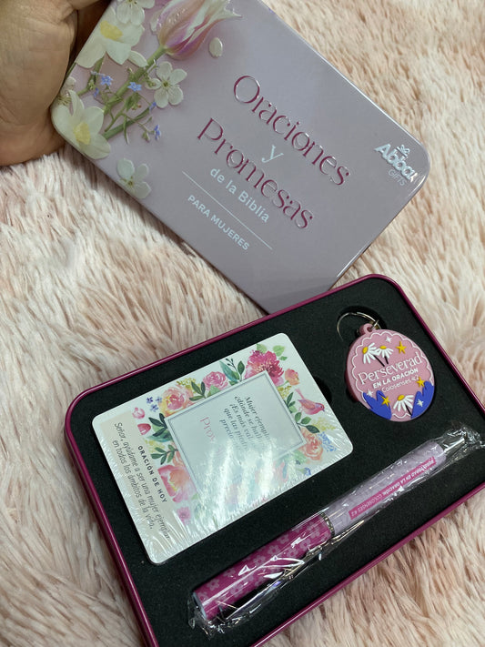 Caja de regalo bolígrafo llavero y promesas