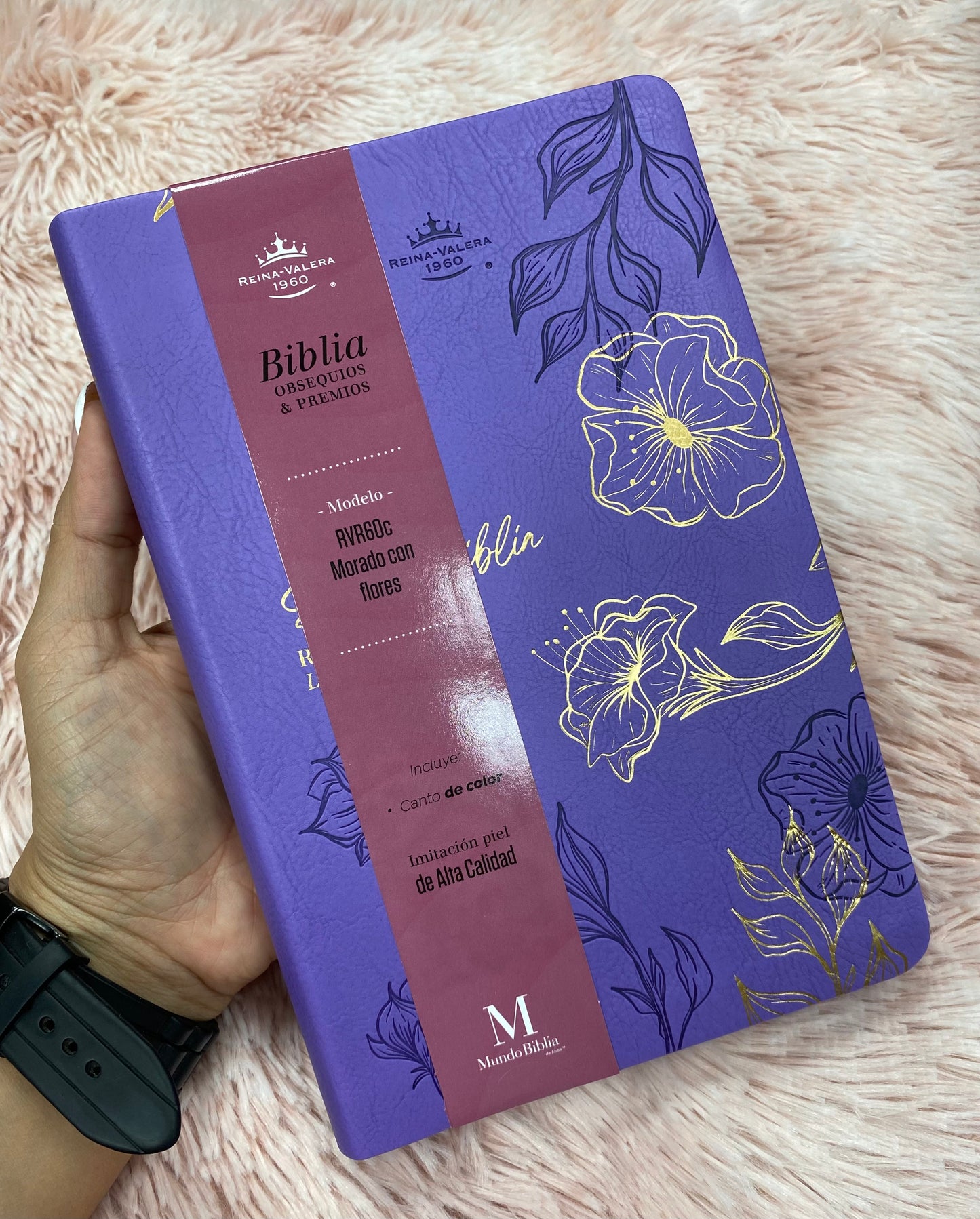 Biblia versión RV1960 en imitación piel de alta calidad letra grande 11,5 puntos y cierre canto pintado con concordancia y palabras de Jesús en rojo