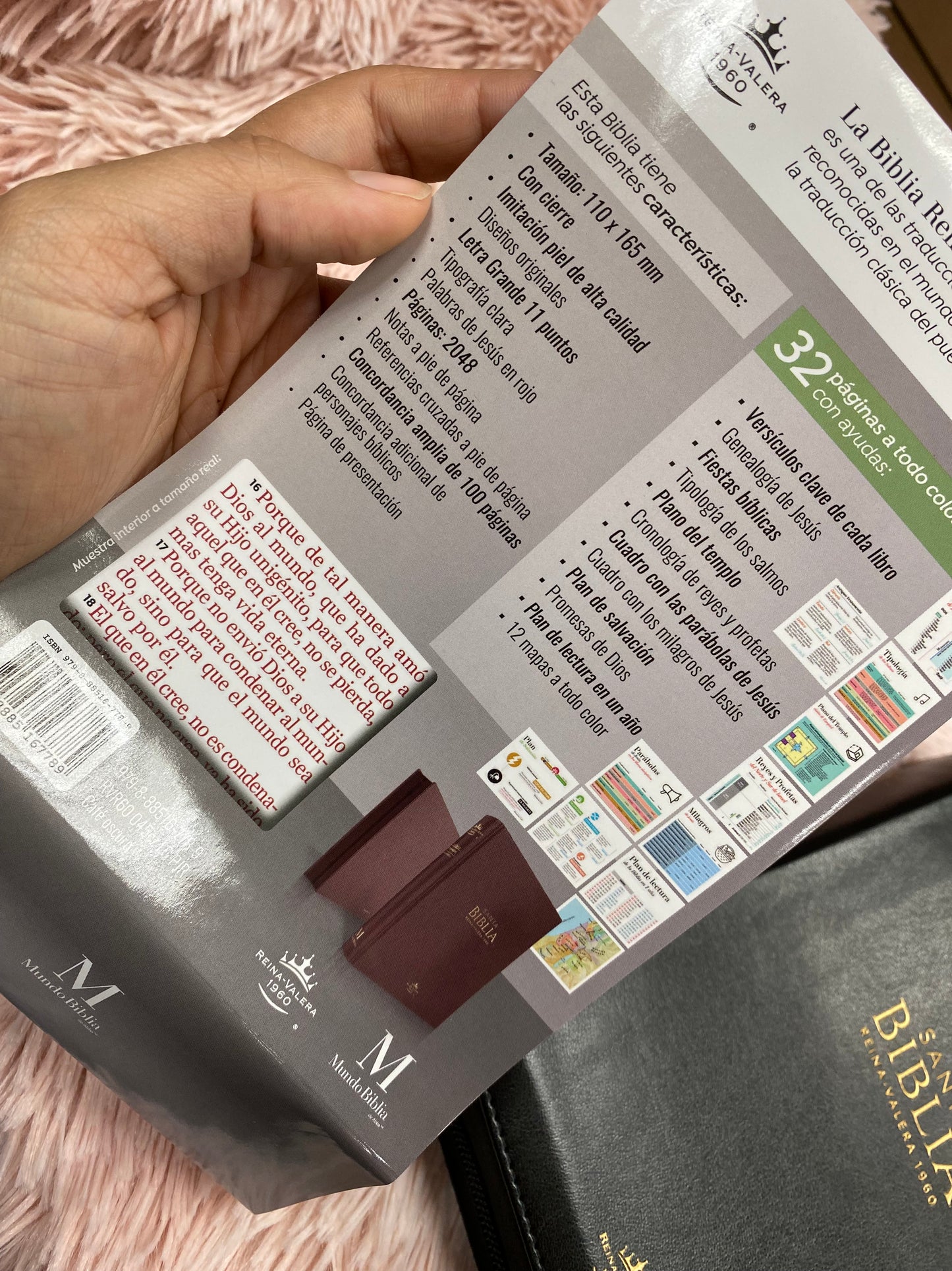 Biblia pequeña letra grande de 11 puntos con cierre y canto dorado versión RV1960 con concordancia