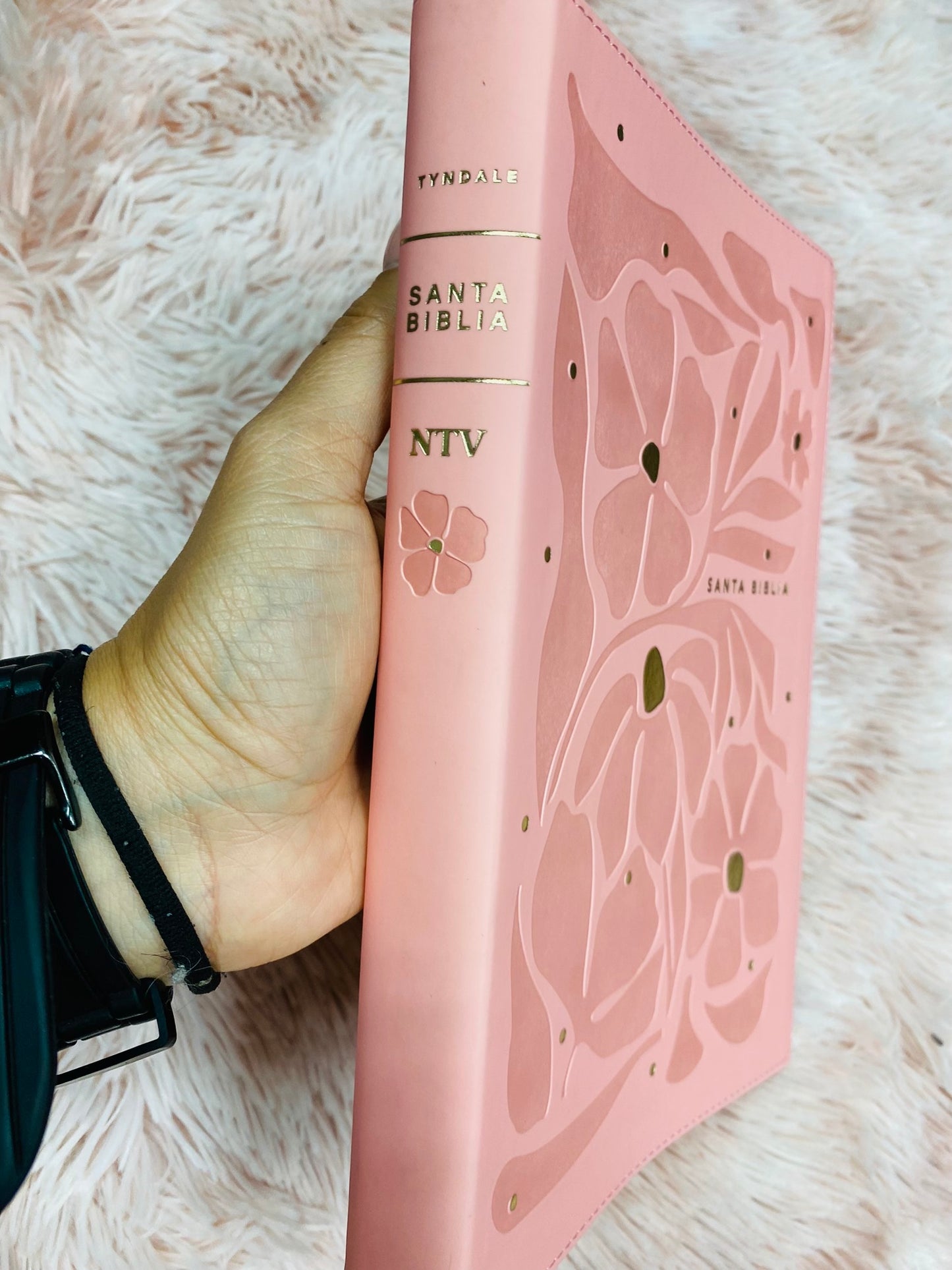 Biblia ultrafina de versión NTV en símil piel letra grande 10,25 de canto dorado con concordancia y palabras de Jesús en rojo