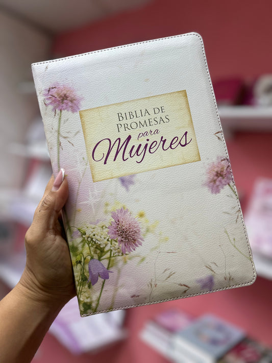 Biblia de promesas para la mujer letra gigante 13 puntos con cierre e índice palabras de Jesús en rojo