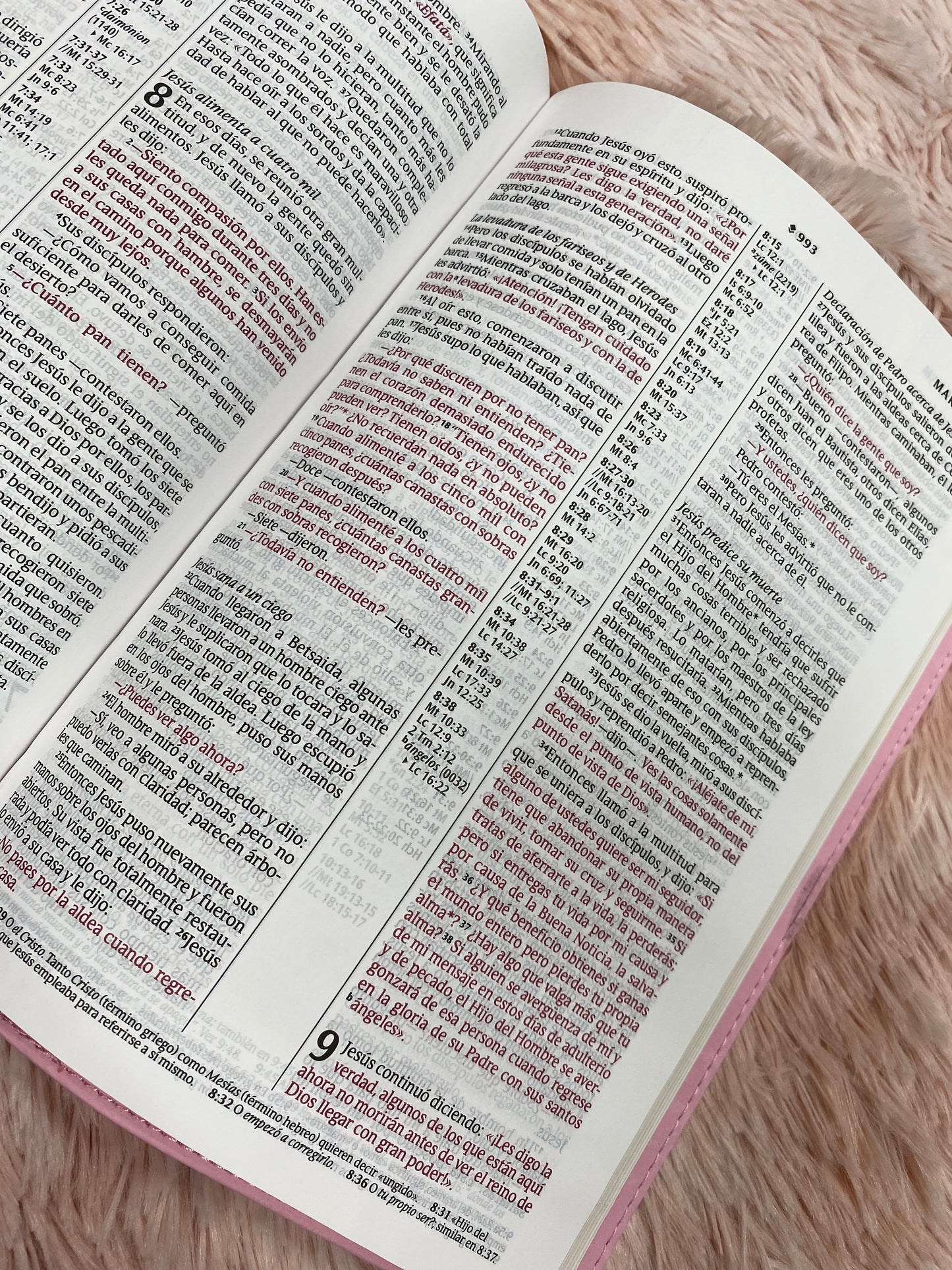 Biblia de referencia en columna central versión NTV en símil piel letra grande de canto dorado con concordancia