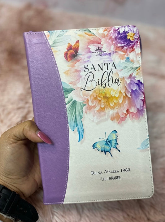Biblia versión RV1960 letra grande  12 puntos con cierre índice canto pintado palabras de Jesús en rojo