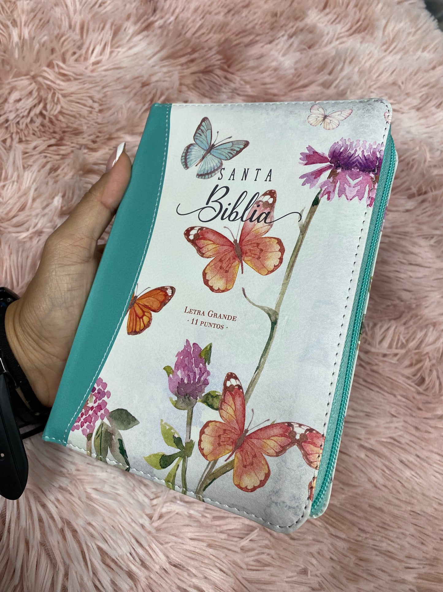 Biblia mediana letra grande 11 puntos con cierre e índice y canto floreado versión RV1960 palabras de Jesús en rojo con concordancia