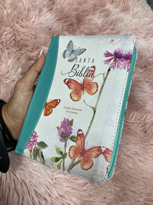 Biblia mediana letra grande 11 puntos con cierre e índice y canto floreado versión RV1960 palabras de Jesús en rojo con concordancia