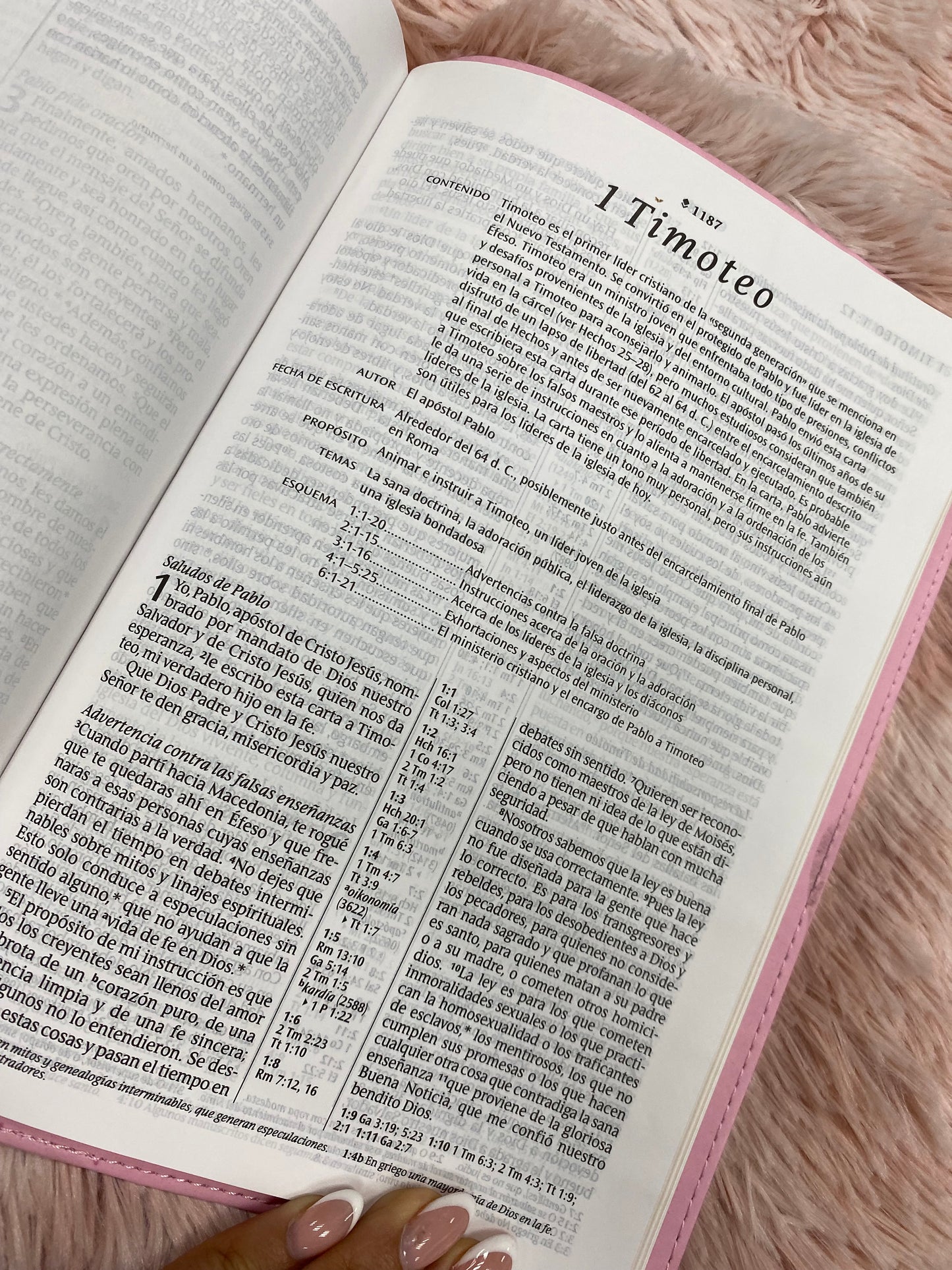 Biblia de referencia en columna central versión NTV en símil piel letra grande de canto dorado con concordancia