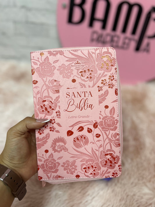 Biblia de letra grande 11,5 puntos con cierre en símil piel canto pintado palabras de Jesús en rojo y concordancia