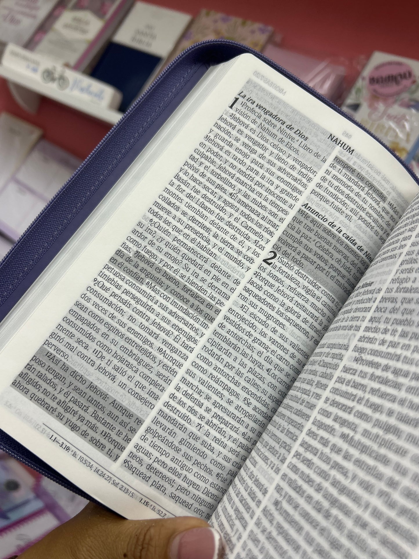 Biblia de promesas símil piel con cierre y canto plateado versión RV1960 letra grande 12 puntos color lavanda